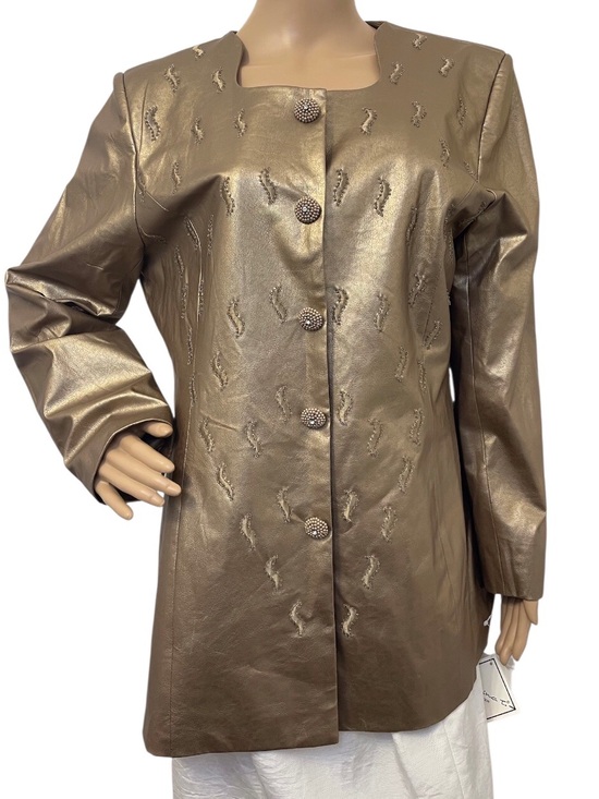 Mattina J. Jackets & Blazers - Mattina J. Metallic Gold Embroidered Button-Up Women's Jacket, 14.